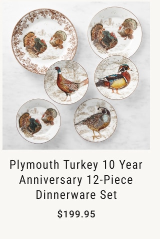 Plymouth Turkey 10 Year Anniversary 12-Piece Dinnerware Set $199.95