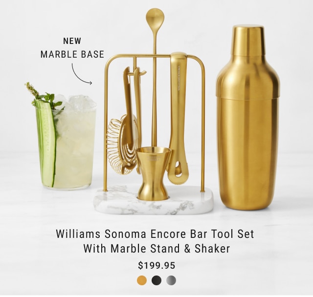 Williams Sonoma Encore Bar Tool Set with Marble Stand & Shaker $199.95