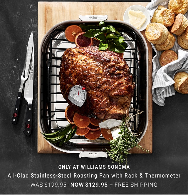 ONLY AT WILLIAMS SONOMA - All-Clad Stainless-Steel Roasting Pan with Rack & Thermometer NOW $129.95 + FREE SHIPPING