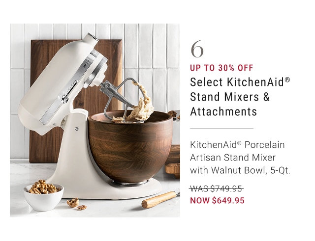 kitchenaidยฎ porcelain artisan stand mixer with walnut bowl, 5-qt. - was $749.95 - now $649.95